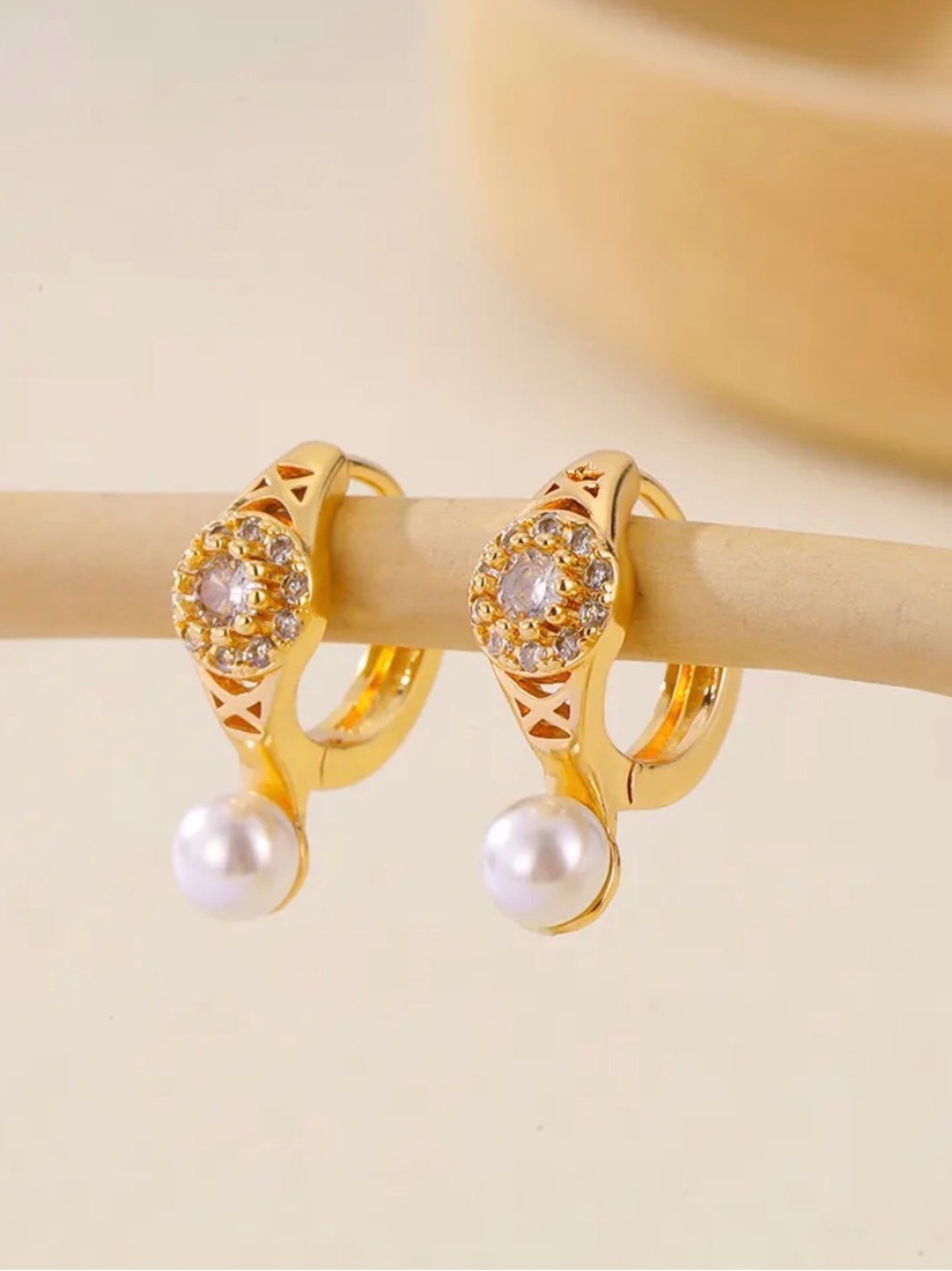18k Gold plated Pearl Halo Hoop Earrings